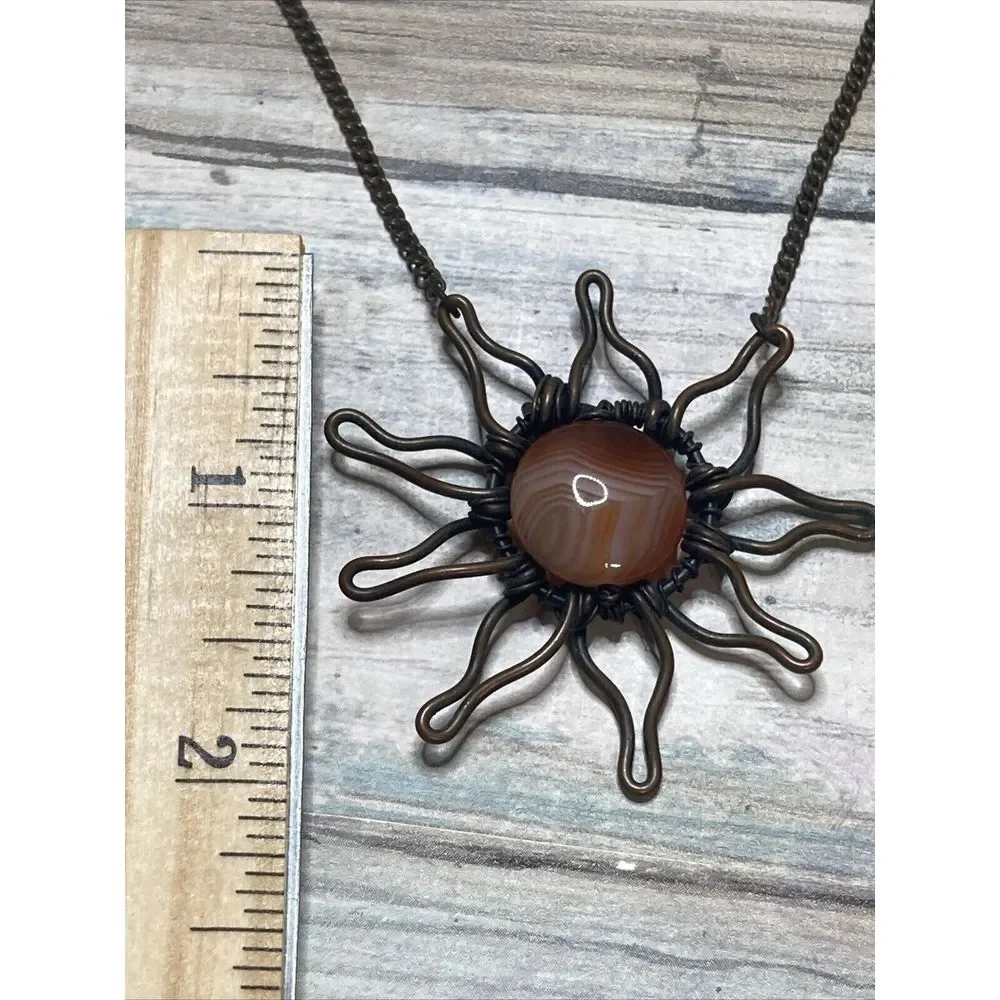 Copper Sunburst Banded‎ Agate Stone Necklace 18